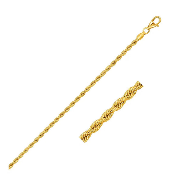 10k Yellow Gold Solid Diamond Cut Rope Bracelet (2.50 mm)