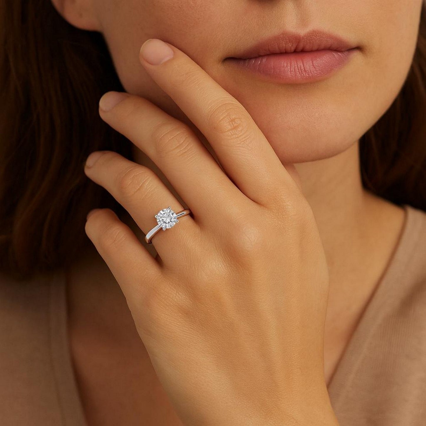 1 Carat Round Lab Grown IGI G/VS1 Diamond Solitaire Ring in 14K White Gold