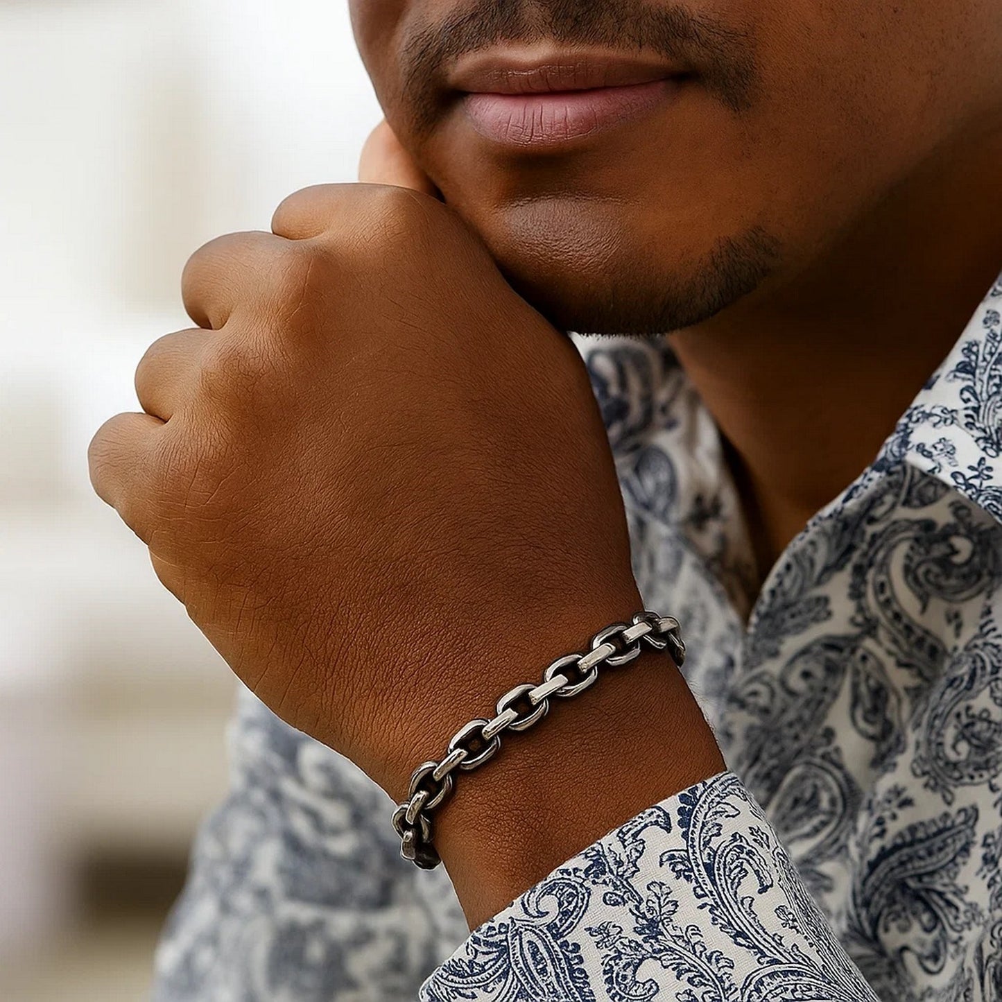 Sterling Silver Gunmetal Finish Oval Link Bracelet (7.70 mm)