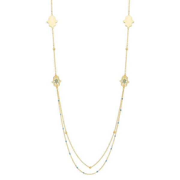 Long Hamsa Necklace in 14K Yellow Gold