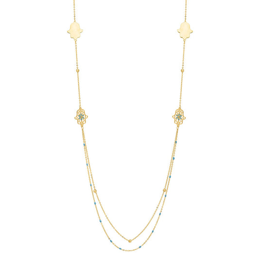 Long Hamsa Necklace in 14K Yellow Gold