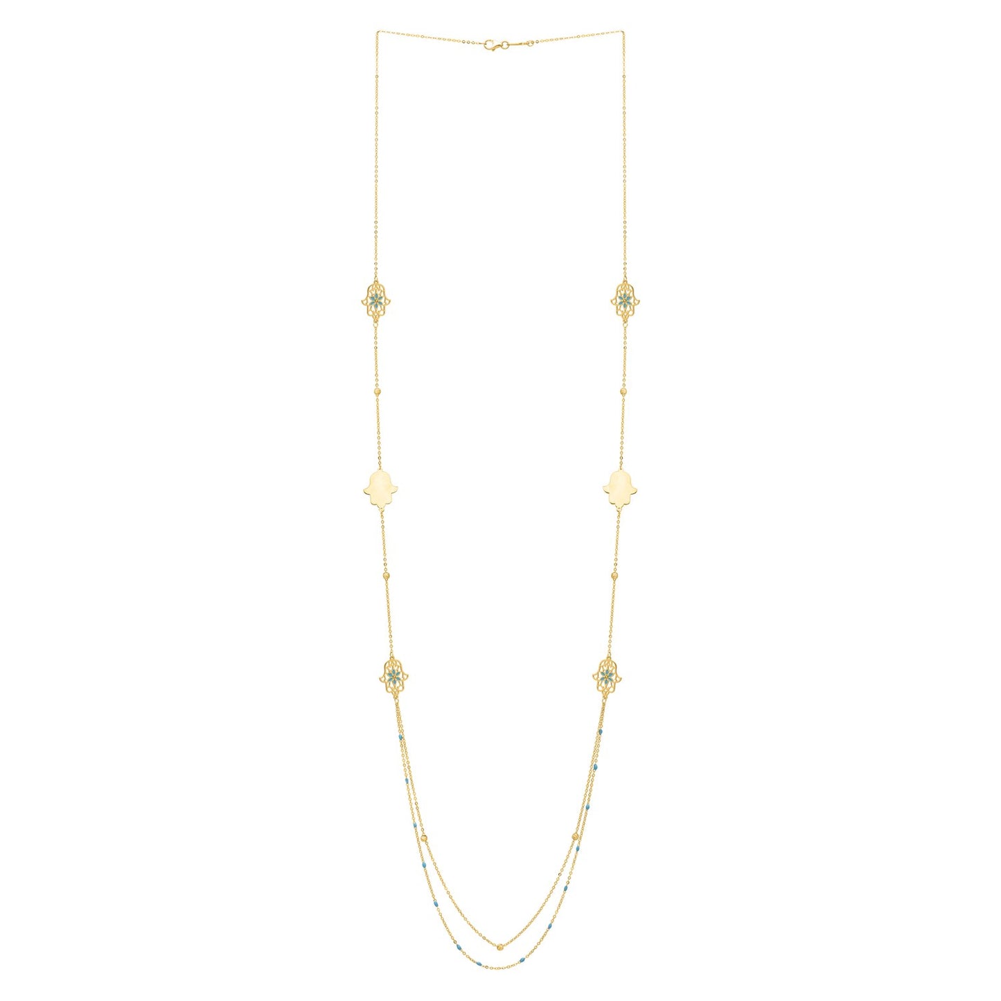 Long Hamsa Necklace in 14K Yellow Gold