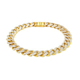 14k Two Tone Gold 8 1/4 inch Curb Chain Bracelet with White Pave (9.50 mm)
