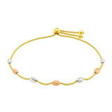 14k Tri-Color Gold Textured Oval Station Lariat Style Bracelet (1.20 mm)