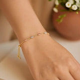 14k Tri-Color Gold Textured Oval Station Lariat Style Bracelet (1.20 mm)