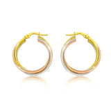 14K Tri Color Gold Woven Hoop Earrings