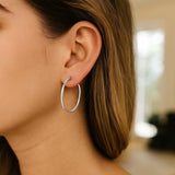 10k White Gold Polished Hoop Earrings (2x30 mm)