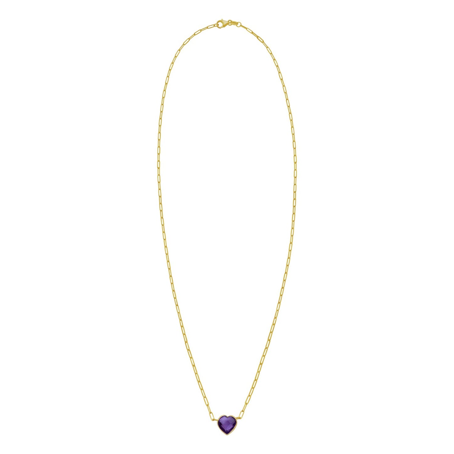 14K Yellow Gold Amethyst Heart Necklace (1.50 mm)