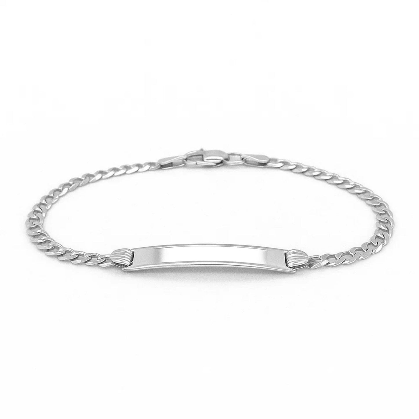 14k White Gold Curb Link Chain Polished Childrens ID Bracelet (3.00 mm)