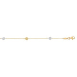 14k Two-Toned Yellow and White Gold Anklet with Textured Hearts
