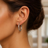 Sterling Silver Rhodium Plated Polished Look Hoop Earrings (3x25mm)