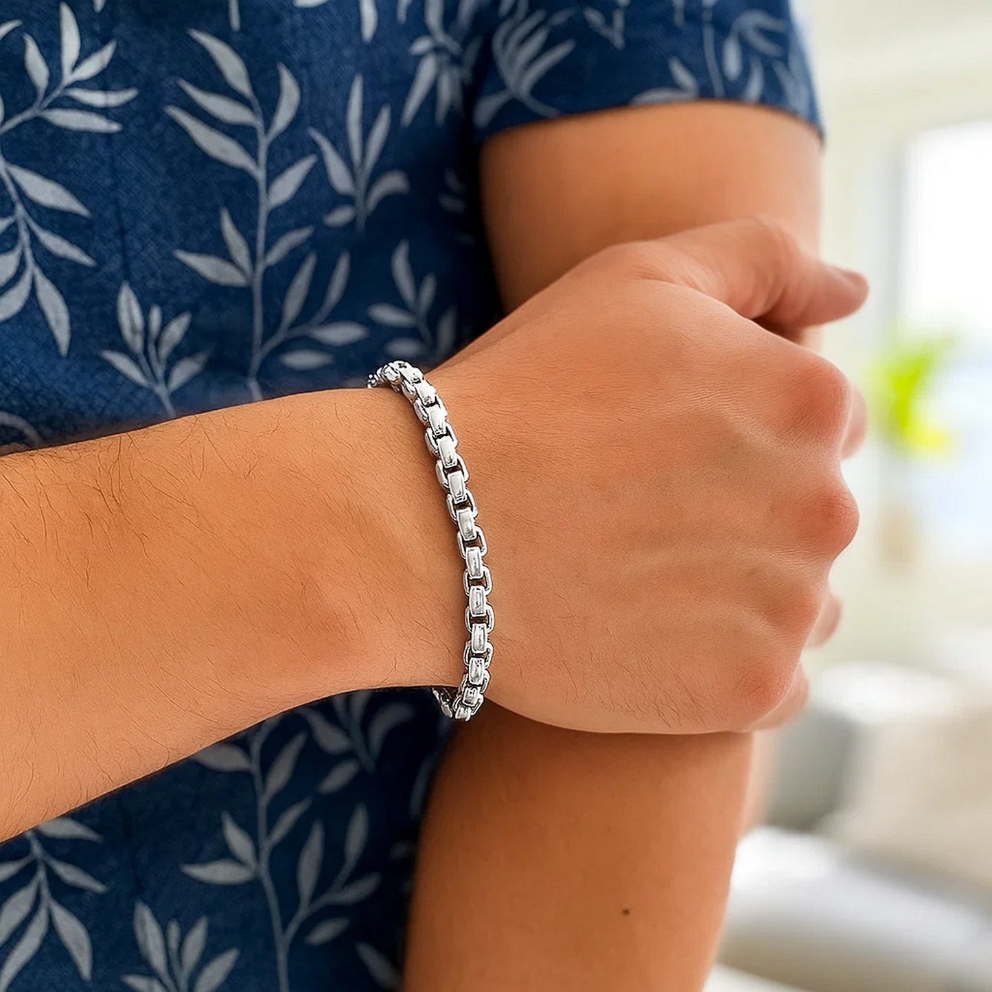 Sterling Silver Rhodium Plated Round Box Bracelet  (5.20 mm)