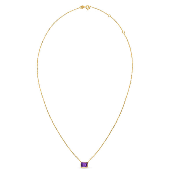 14K Yellow Gold Emerald Cut Amethyst Necklace