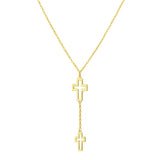 Double Cross Drop Necklace in 14K Yellow Gold
