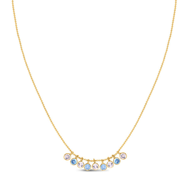 14K Yellow Gold Blue And White Topaz Dancing Drop Necklace