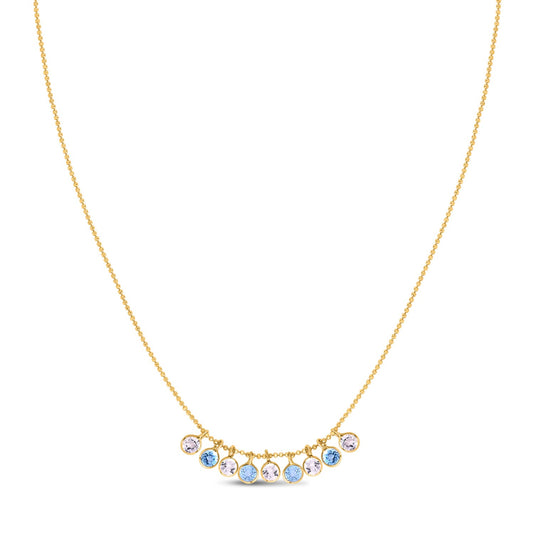 14K Yellow Gold Blue And White Topaz Dancing Drop Necklace