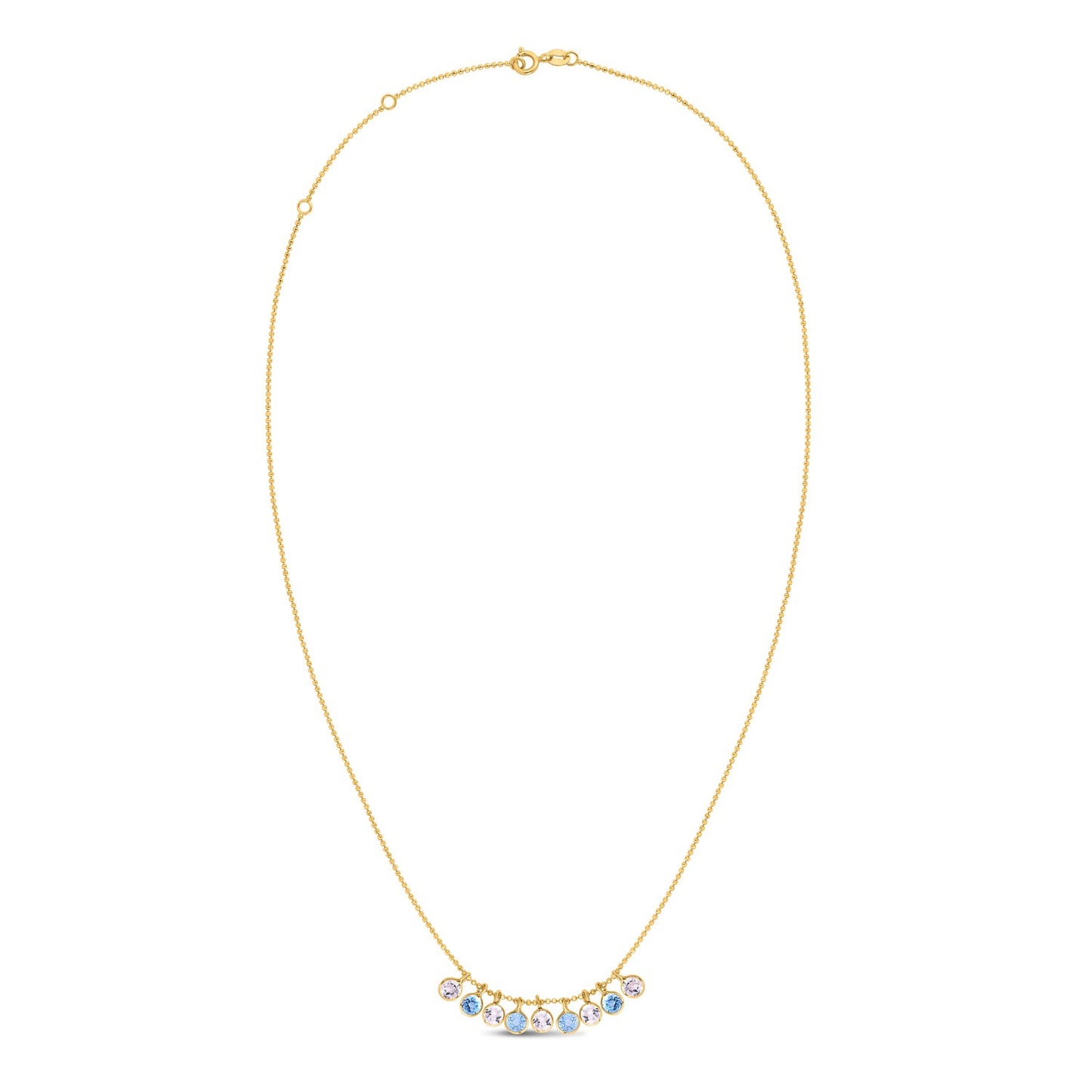 14K Yellow Gold Blue And White Topaz Dancing Drop Necklace