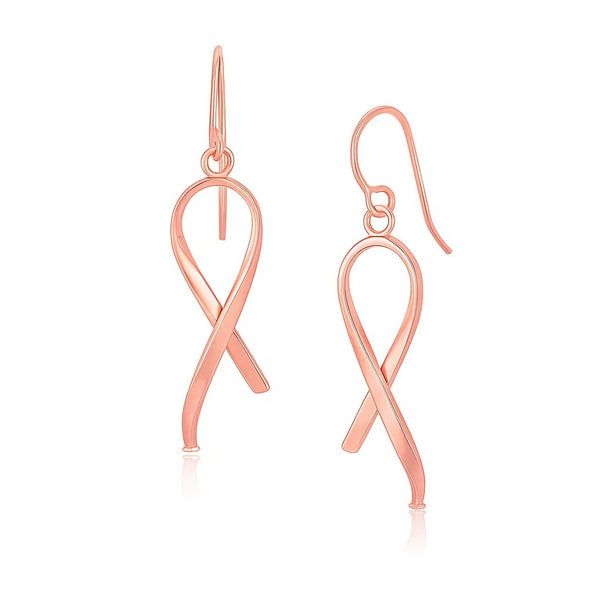 14k Rose Gold Polished Ribbon Style Drop Earrings