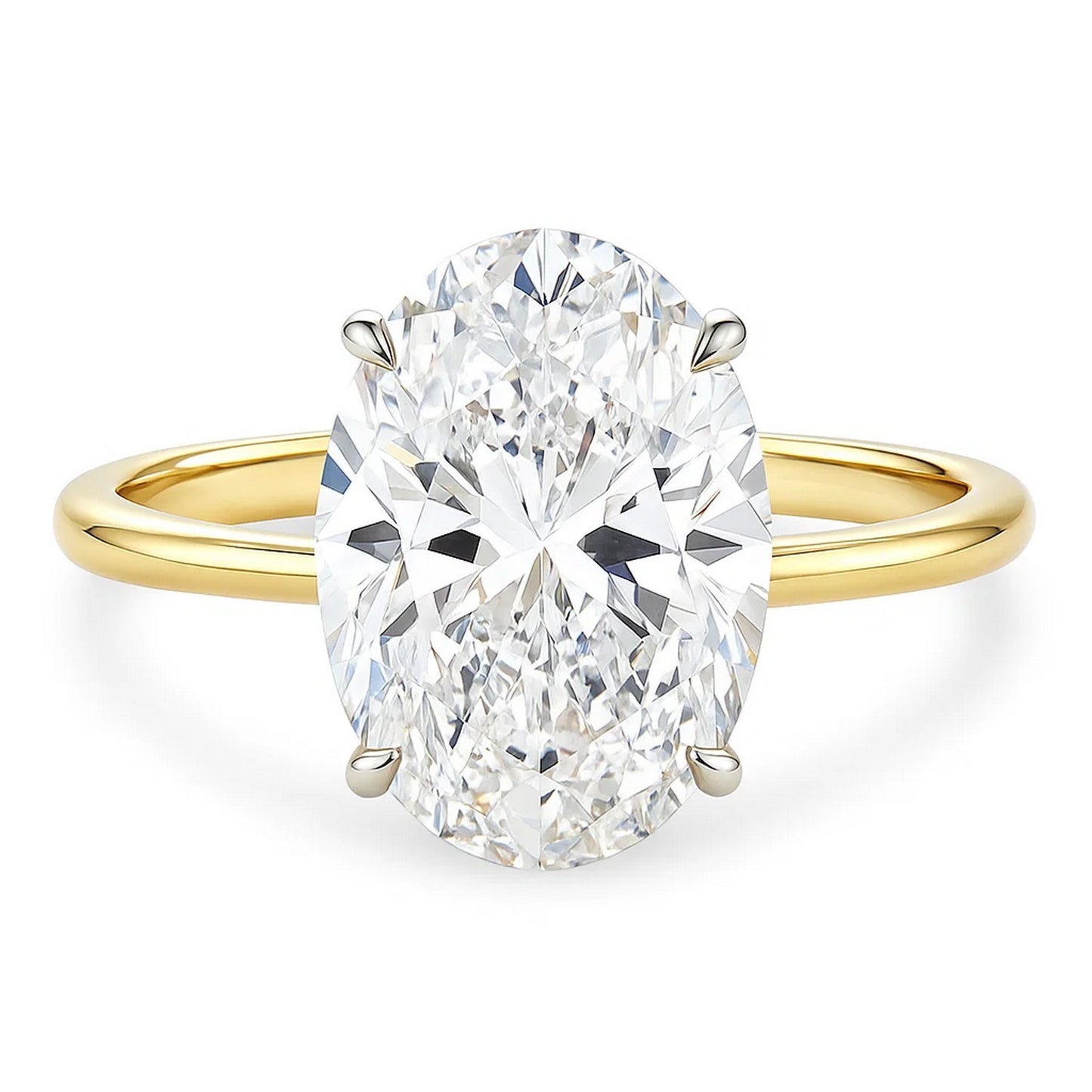 5 Carat Oval Lab Grown IGI G/VS1 Diamond Solitaire Ring in 10K Yellow Gold