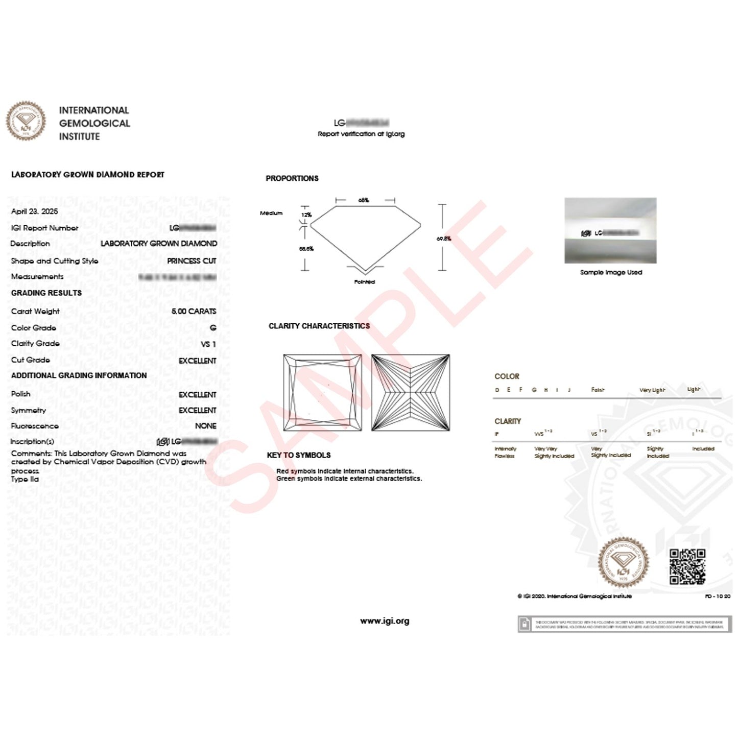5 Carat Princess Lab Grown IGI G/VS1 Diamond Solitaire Ring in 10K White Gold