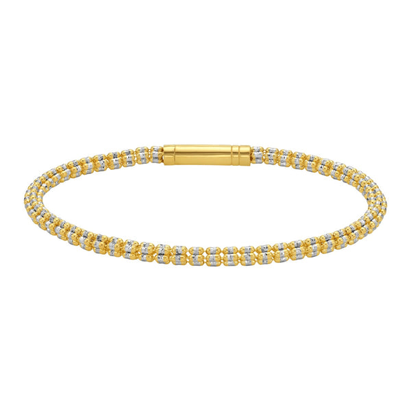 14K Two Tone Gold Diamond Cut Bead Chain Bracelet (3.30 mm)