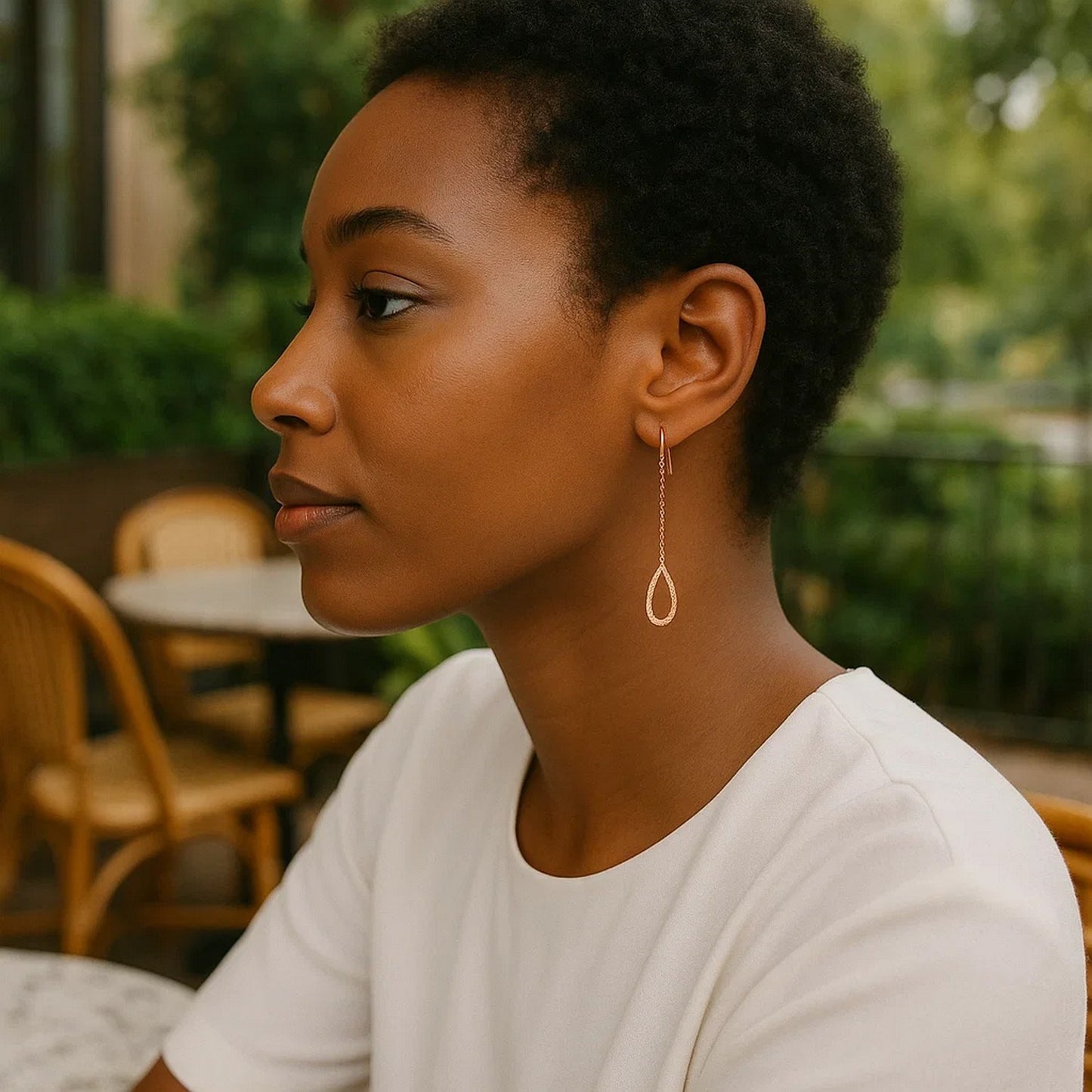 Textured Pear Shaped Long Drop Earrings in 14k Rose Gold