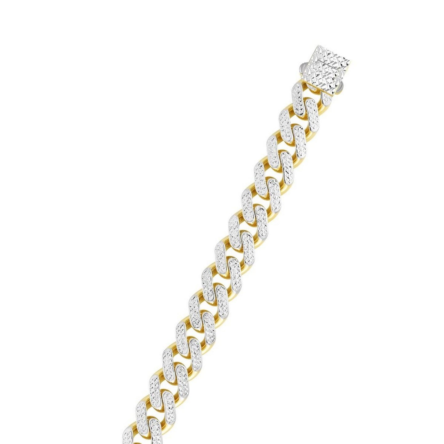 14k Two Tone Gold Miami Cuban Chain Necklace with White Pave