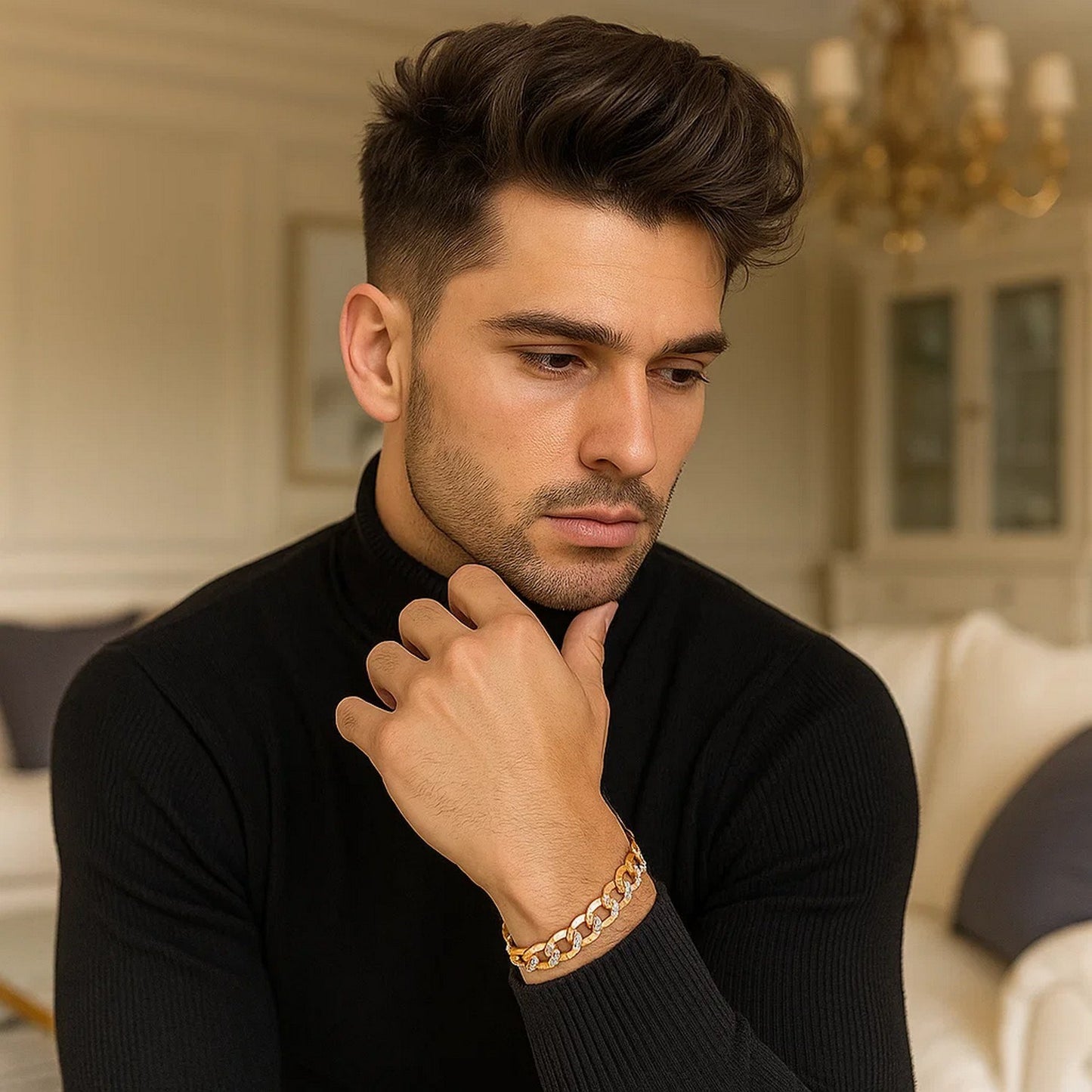 14k Two Tone Gold Pave Curb Bracelet (9.70 mm)