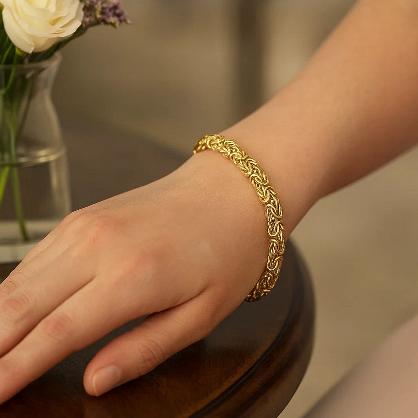 10k Yellow Gold Byzantine Design Chain Bracelet (7.00 mm)