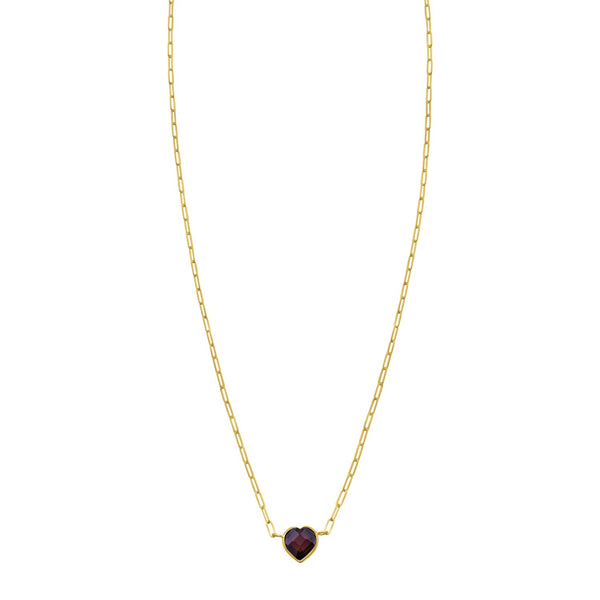 14K Yellow Gold Garnet Heart Necklace (1.50 mm)