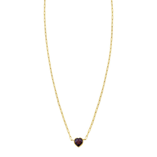 14K Yellow Gold Garnet Heart Necklace (1.50 mm)