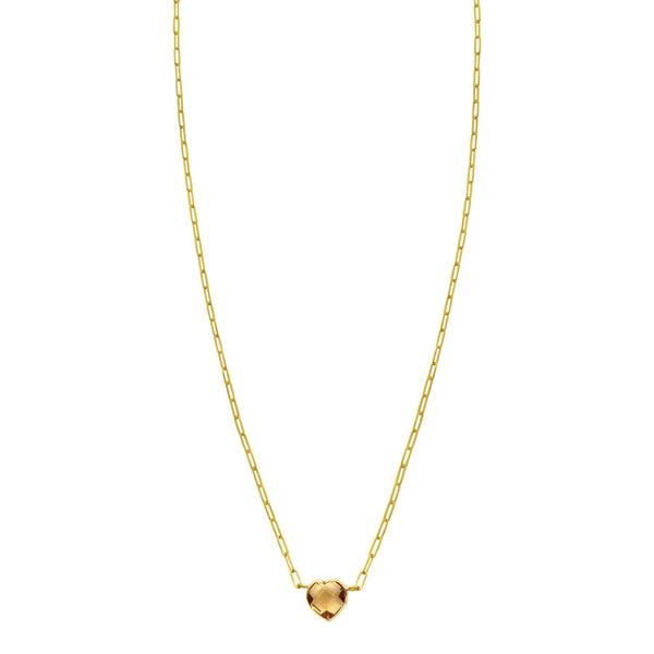 14K Yellow Gold Citrine Heart Necklace (1.50 mm)