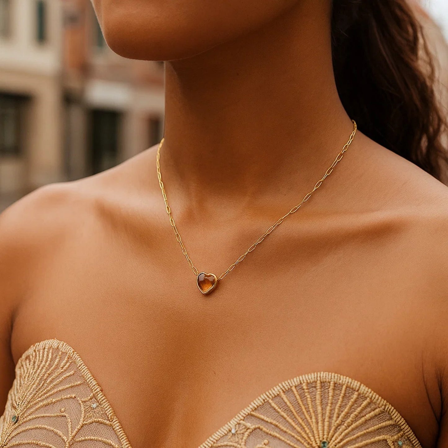 14K Yellow Gold Citrine Heart Necklace (1.50 mm)