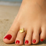 14k Yellow Gold Cuff Puffed Heart Toe Ring