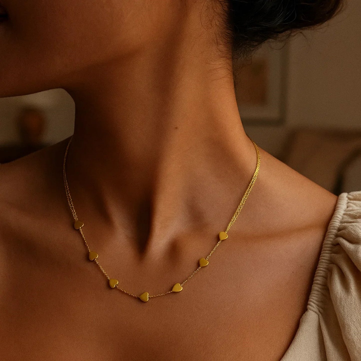 14K Yellow Gold Adjustable Heart Link Necklace