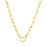 14k Yellow Gold Figaro Chain Necklace with Heart