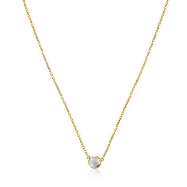 14k Yellow Gold 17 inch Necklace with Round White Topaz