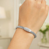 Sterling Silver Weave Motif Bracelet with White Sapphire Accents (6.35 mm)