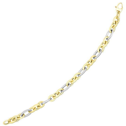 14k Two-Tone Gold Long and Short Style Oval Link Bracelet (7.50 mm)