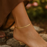 1.5mm 14k Yellow Gold Super Flex Herringbone Anklet