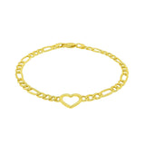 Figaro Chain Heart Bracelet in 10K Yellow Gold (4.50 mm)