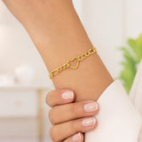 Figaro Chain Heart Bracelet in 10K Yellow Gold (4.50 mm)