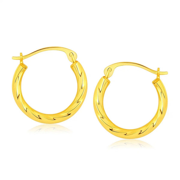 10k Yellow Gold Hoop Earrings in Textured Polished Style