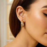 14K Tri Color Gold Polished Trinity Tube Hoop Earrings