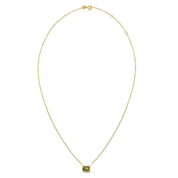 14K Yellow Gold Emerald Cut Peridot Necklace