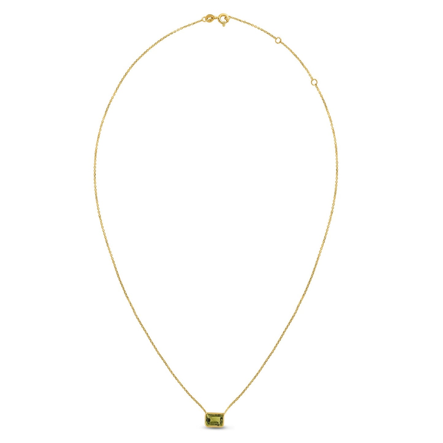 14K Yellow Gold Emerald Cut Peridot Necklace