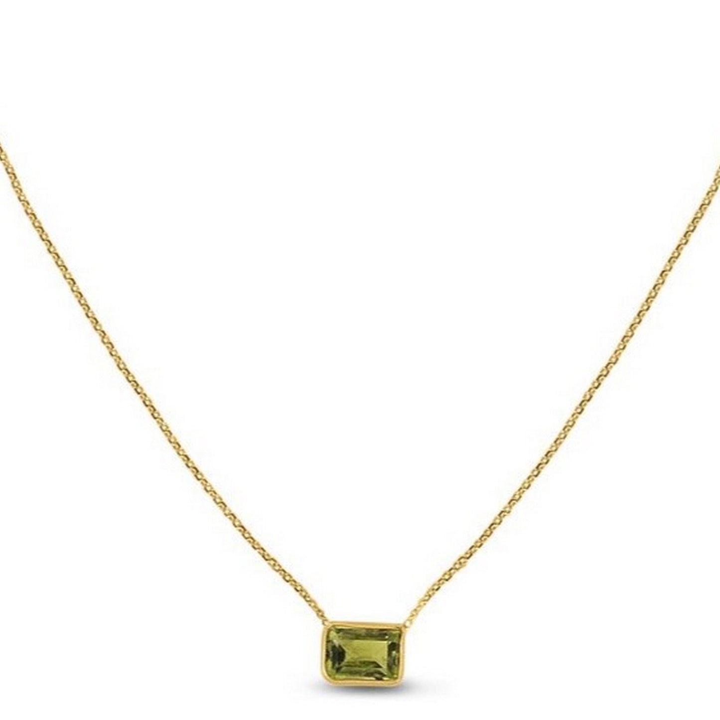 14K Yellow Gold Emerald Cut Peridot Necklace