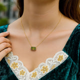 14K Yellow Gold Emerald Cut Peridot Necklace