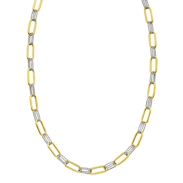 14K Two Tone Gold Diamante Paperclip Necklace (6.20 mm)