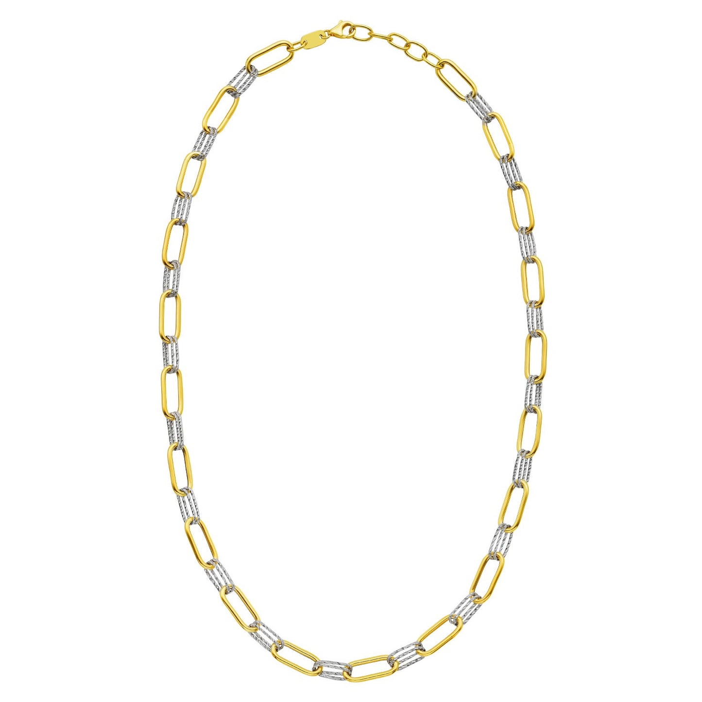 14K Two Tone Gold Diamante Paperclip Necklace (6.20 mm)